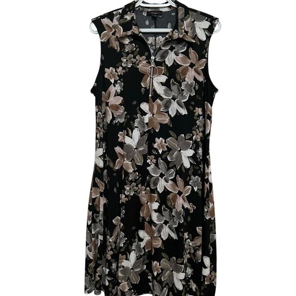 Cocomo Women's Black Brown Gray Floral Flowy Sleeveless Dress Quarter Zip Size L - Picture 1 of 4